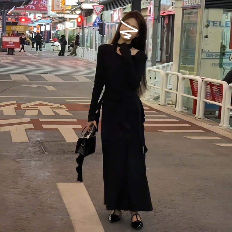 Style Long Sleeve Dress for Women, Elegant High-Waisted Long Dress Suit, Petite Friendly