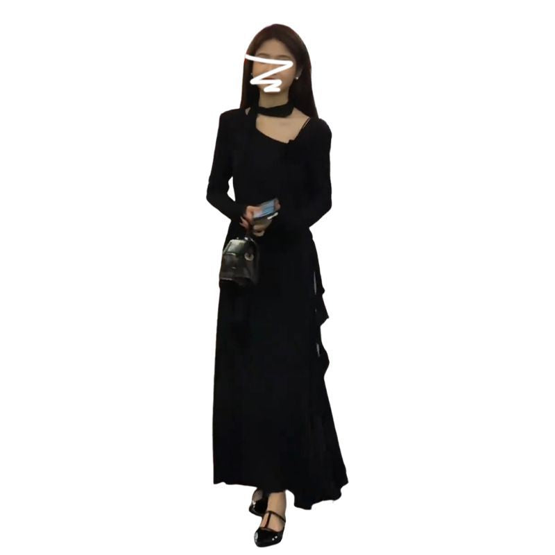 Style Long Sleeve Dress for Women, Elegant High-Waisted Long Dress Suit, Petite Friendly