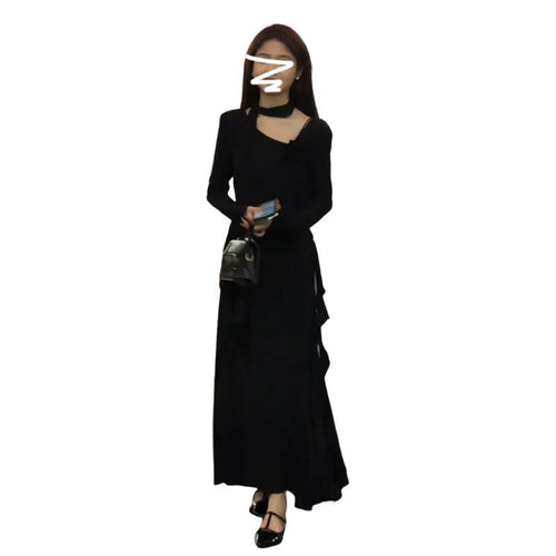 Style Long Sleeve Dress for Women, Elegant High-Waisted Long Dress Suit, Petite Friendly