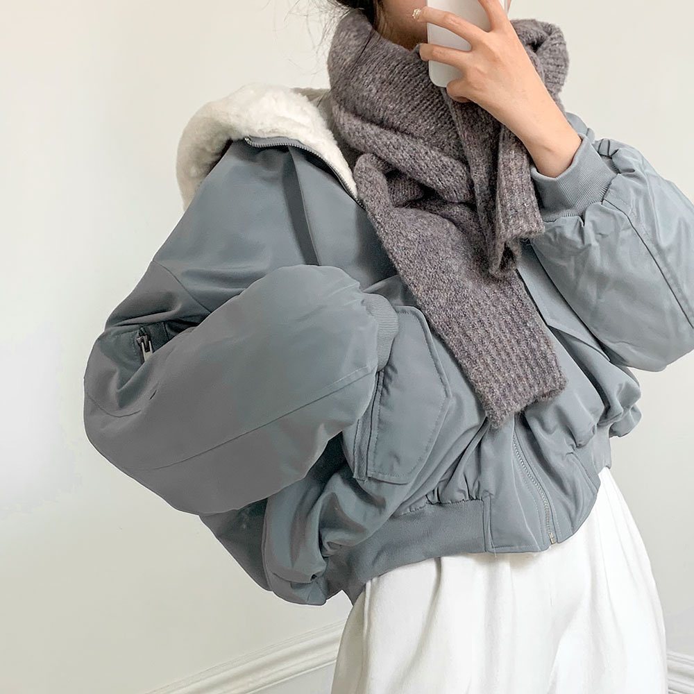 Winter Reversible Fleece Cotton Coat with Zipper, Thickened Korean Style Outerwear for Women
