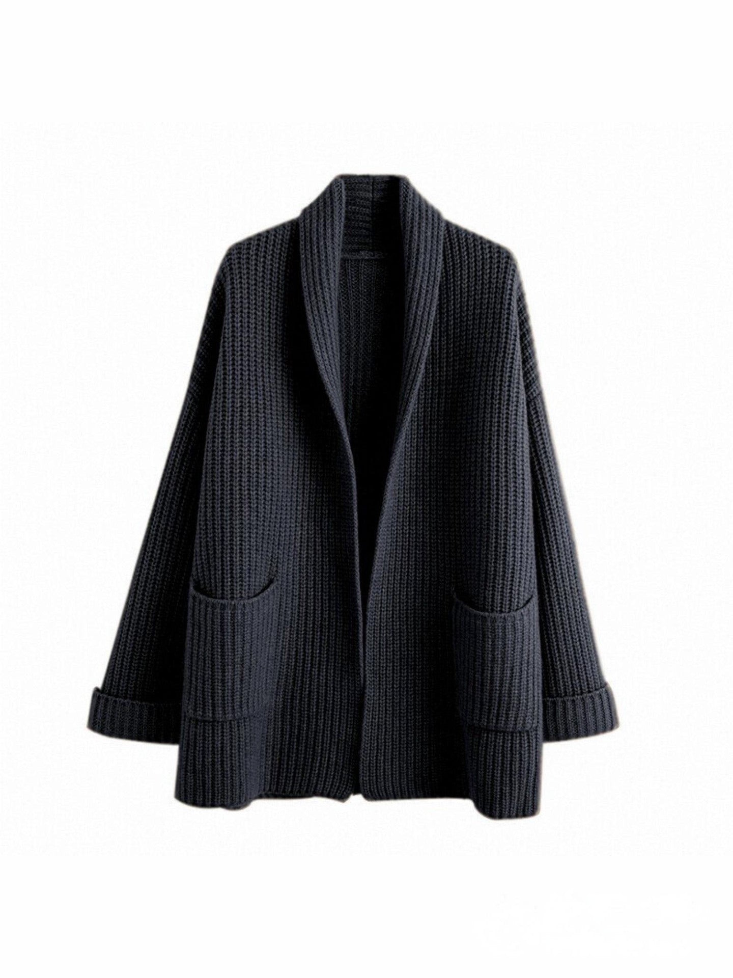 Women's thick solid color V-neck knitted cardigan loose jacket