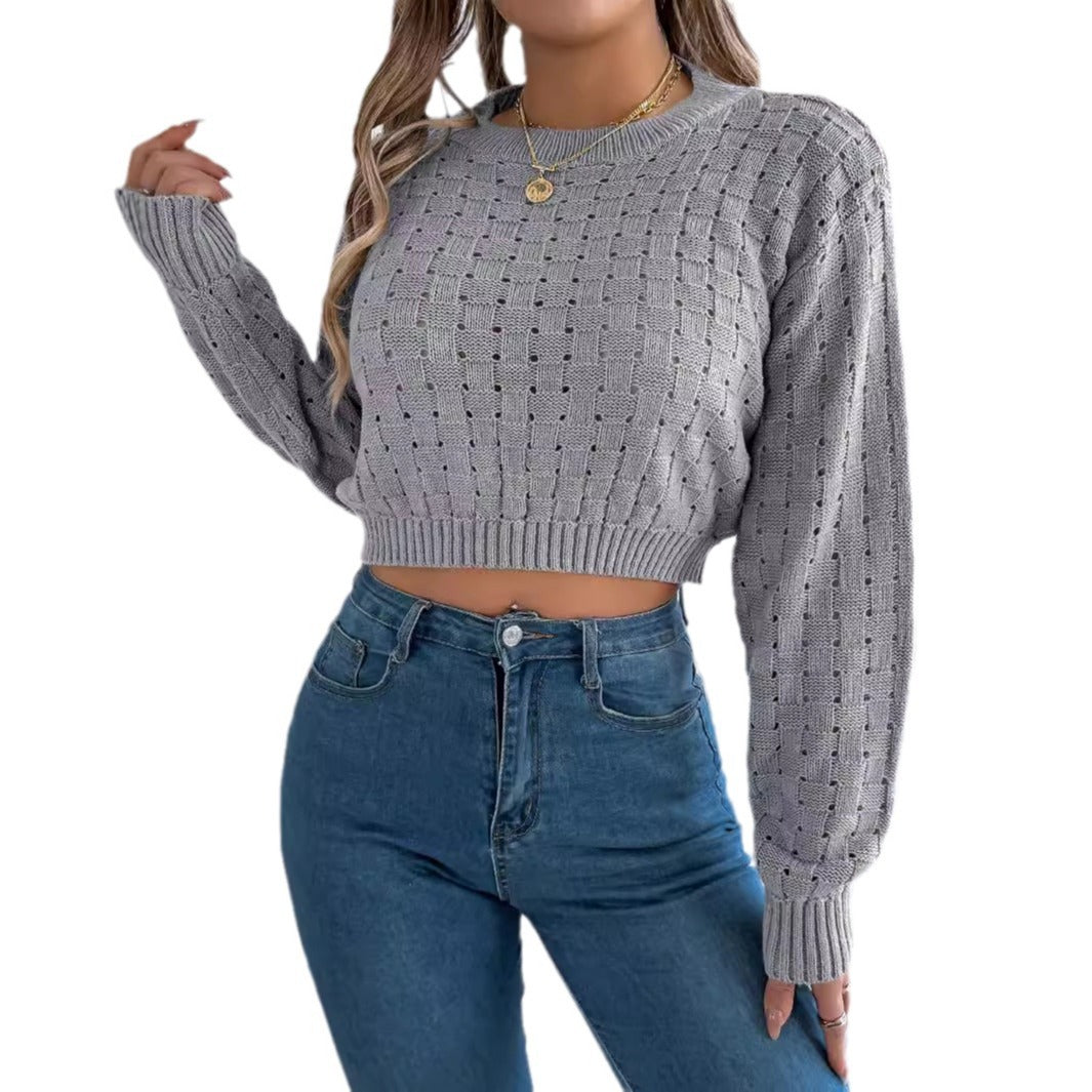 Backless button hollow long sleeved pullover sweater