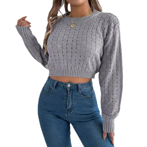 Backless button hollow long sleeved pullover sweater
