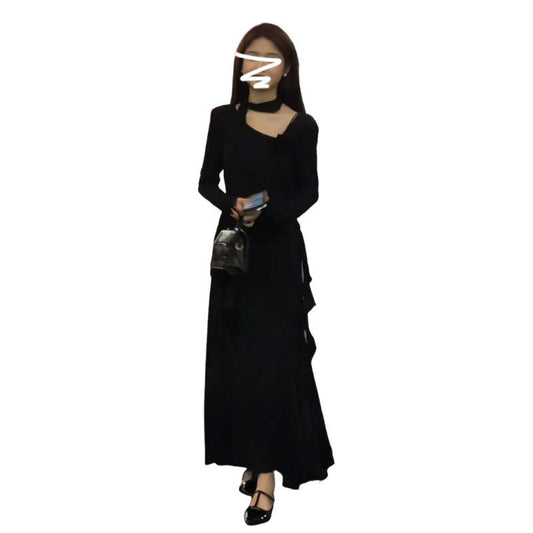 Style Long Sleeve Dress for Women, Elegant High-Waisted Long Dress Suit, Petite Friendly