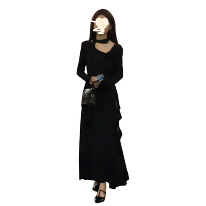 Style Long Sleeve Dress for Women, Elegant High-Waisted Long Dress Suit, Petite Friendly