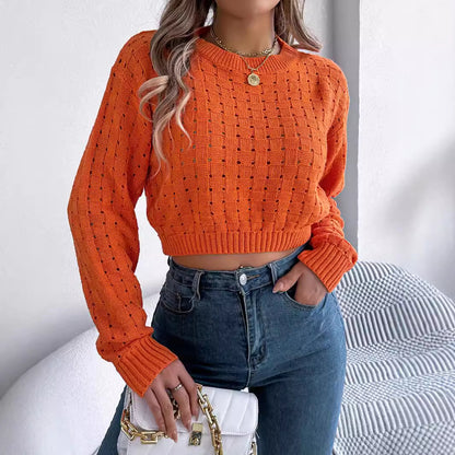 Backless button hollow long sleeved pullover sweater