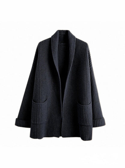 Women's thick solid color V-neck knitted cardigan loose jacket