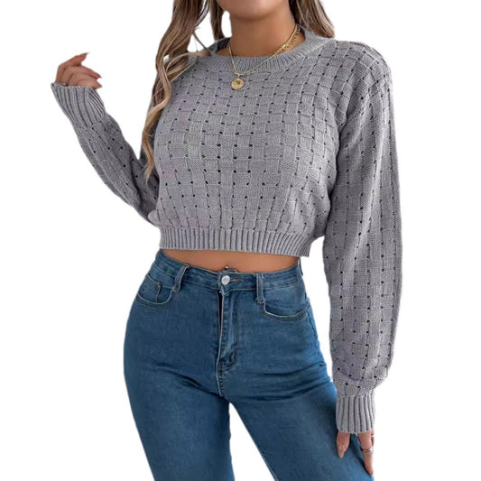 Backless button hollow long sleeved pullover sweater